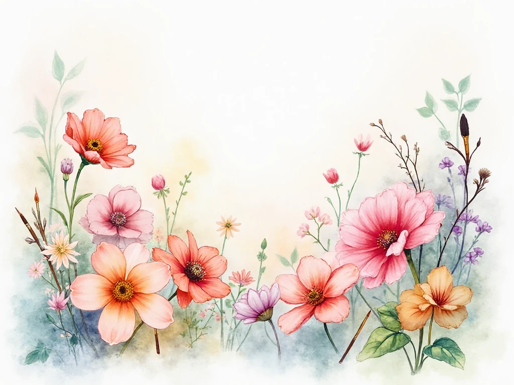 Akvarellmålning med blommor och penslar